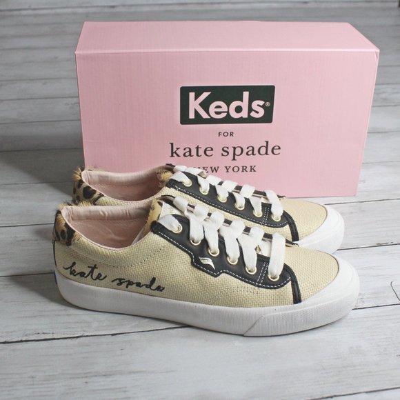 Kate Spade Keds Women's Size Sneakers Leather Lace Up Animal Print